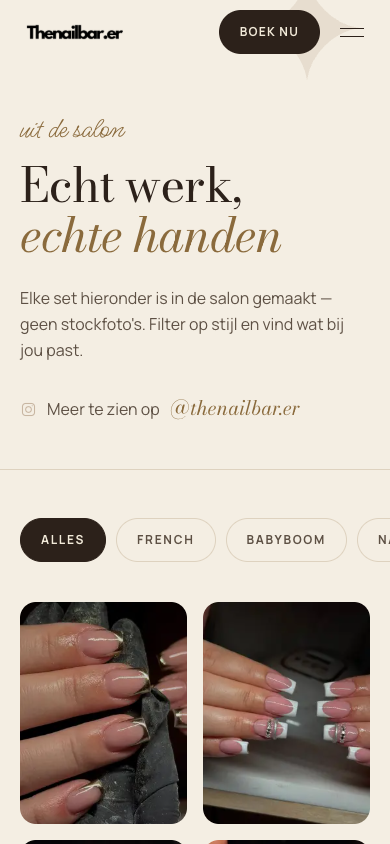 The portfolio page of the live site on a phone
