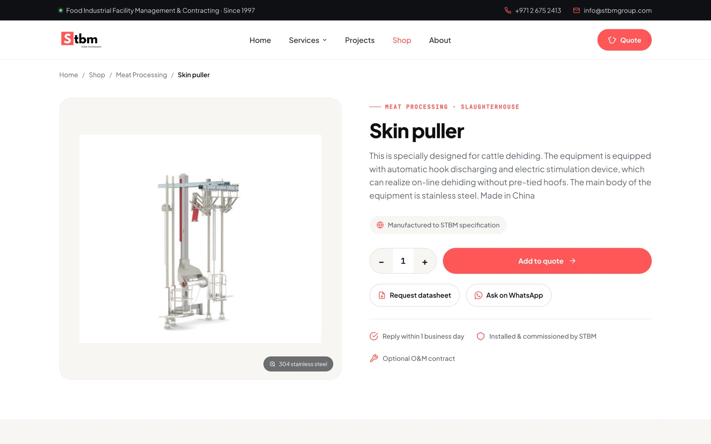 A product page for a piece of industrial food equipment.